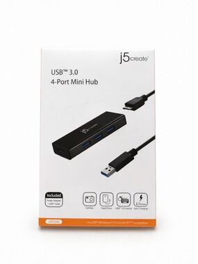 j5create JUH340 USB 3.0 4 Port Mini Hub Fast Charging